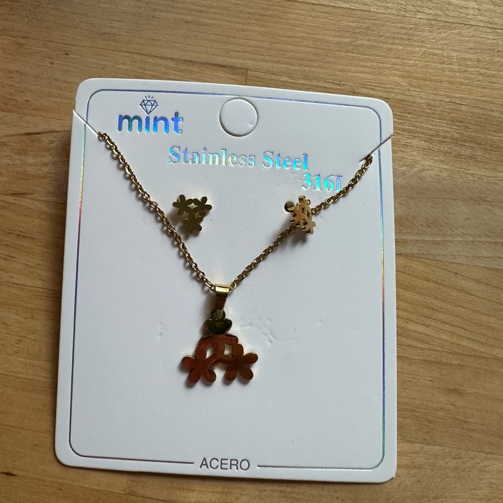 Mint Gold Kids Necklace and Earring Set